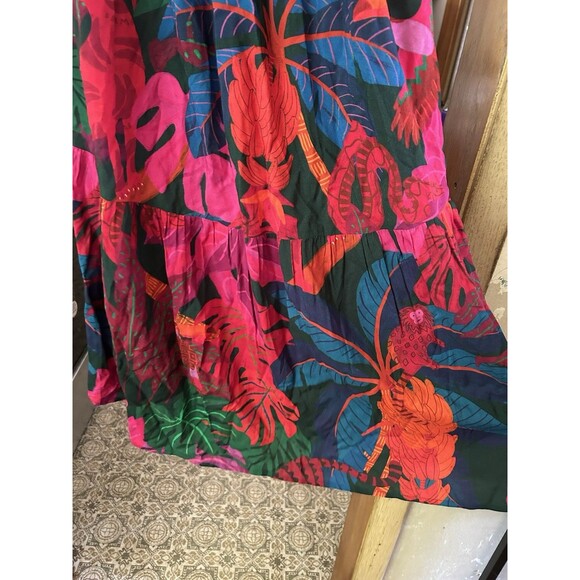 Farm Rio Off Shoulder Dress Coverup Anthropologie Tropical Leaf Tiered Siz M NEW - Picture 5 of 10